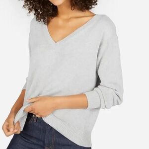 Everlane V Neck Cotton Sweater, Grey, Size Small.